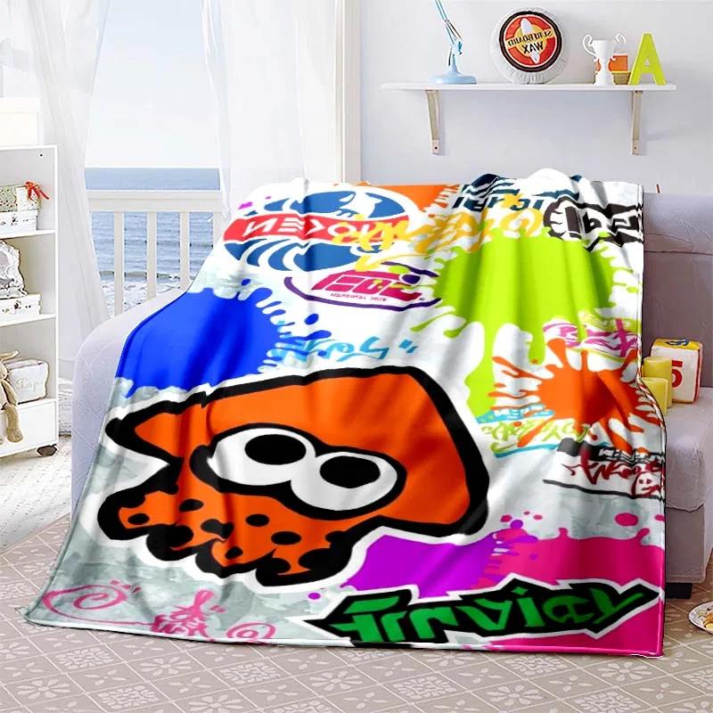 Gra 3D, Splatoon, Modny Uroczy Kreskówkowy Miękki Pluszowy Koc, Koc Flanelowy Pokój Gracza Łóżko Sofa Koc na Drzemkę grinch