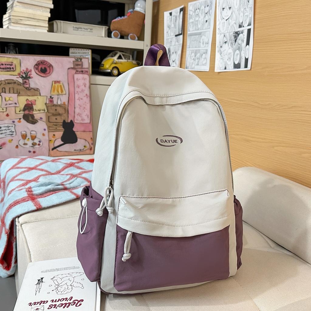 Schoolbag Schoolbag Female Ins Contrasting Colors Junior High School Students High School Girls Backpack Large Capacity Leisure Travel Backpack 