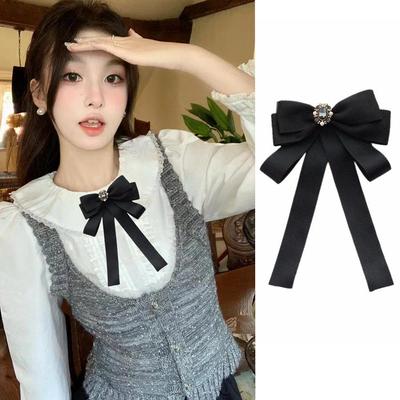 Dames Zwarte Mat Parel Strik Broche - Elegant Academische Stijl Accessoire