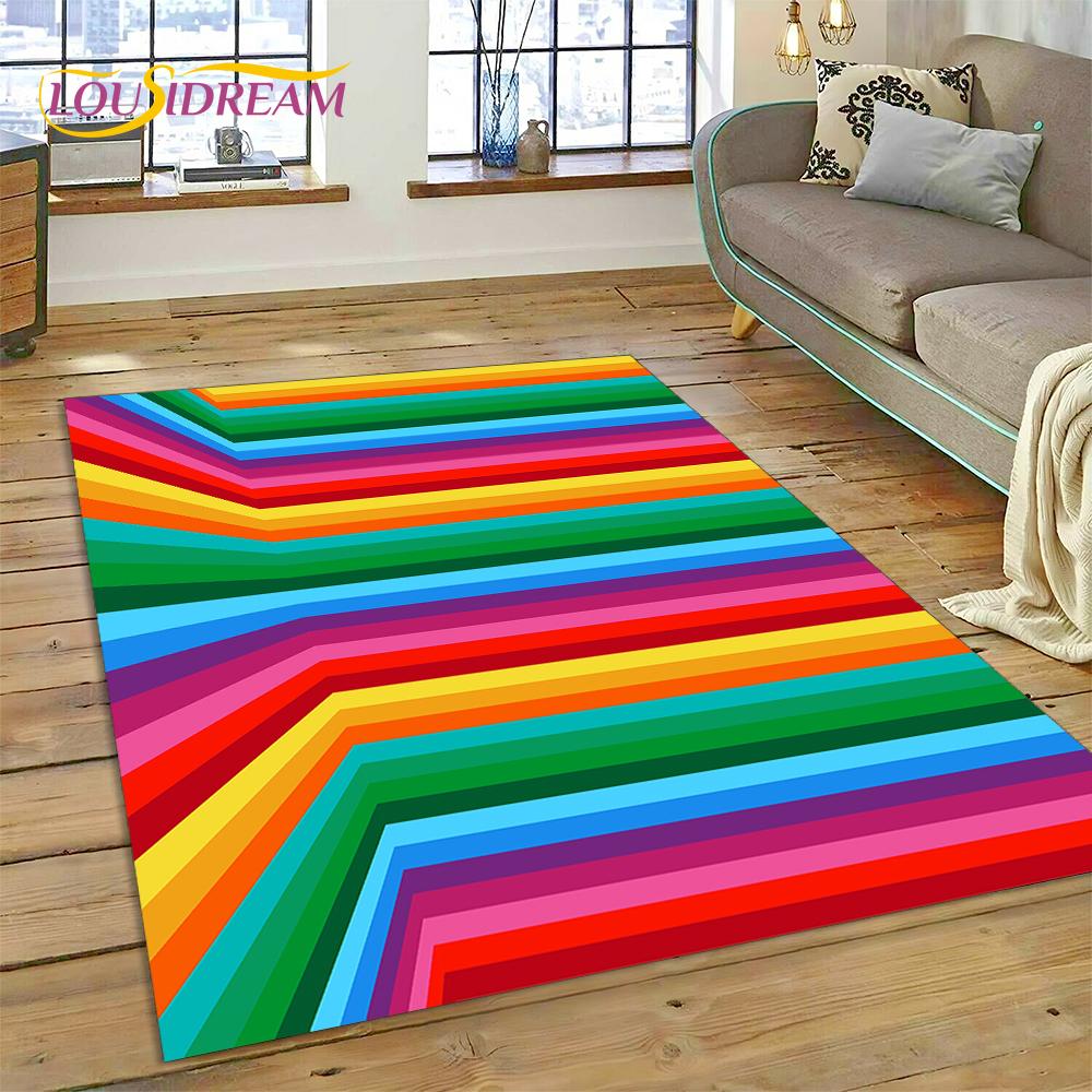 Rainbow 3D Colour Illusion Cartoon Rug Carpet for Living Room Bedroom Home Decor,Floor Mat Non-slip Decoration for Sofa Doormat
