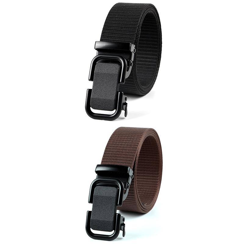 Men'S Belt Automatic Metal Buckle Imitation Nylon Webbing Outdoor Work Belt Toothless Automatic Buckle Casual Sports Canvas Belt