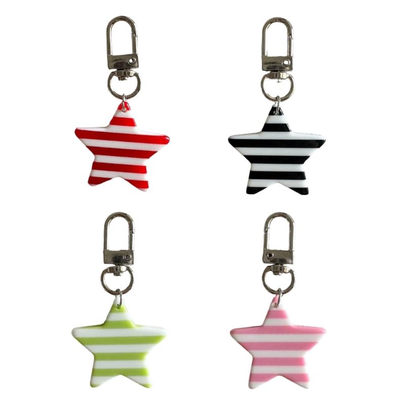 Lovely Star Charm Keyring Alloy Resin Detachable Striped Star Pendant Hanging Decoration For Women Girls Fashion