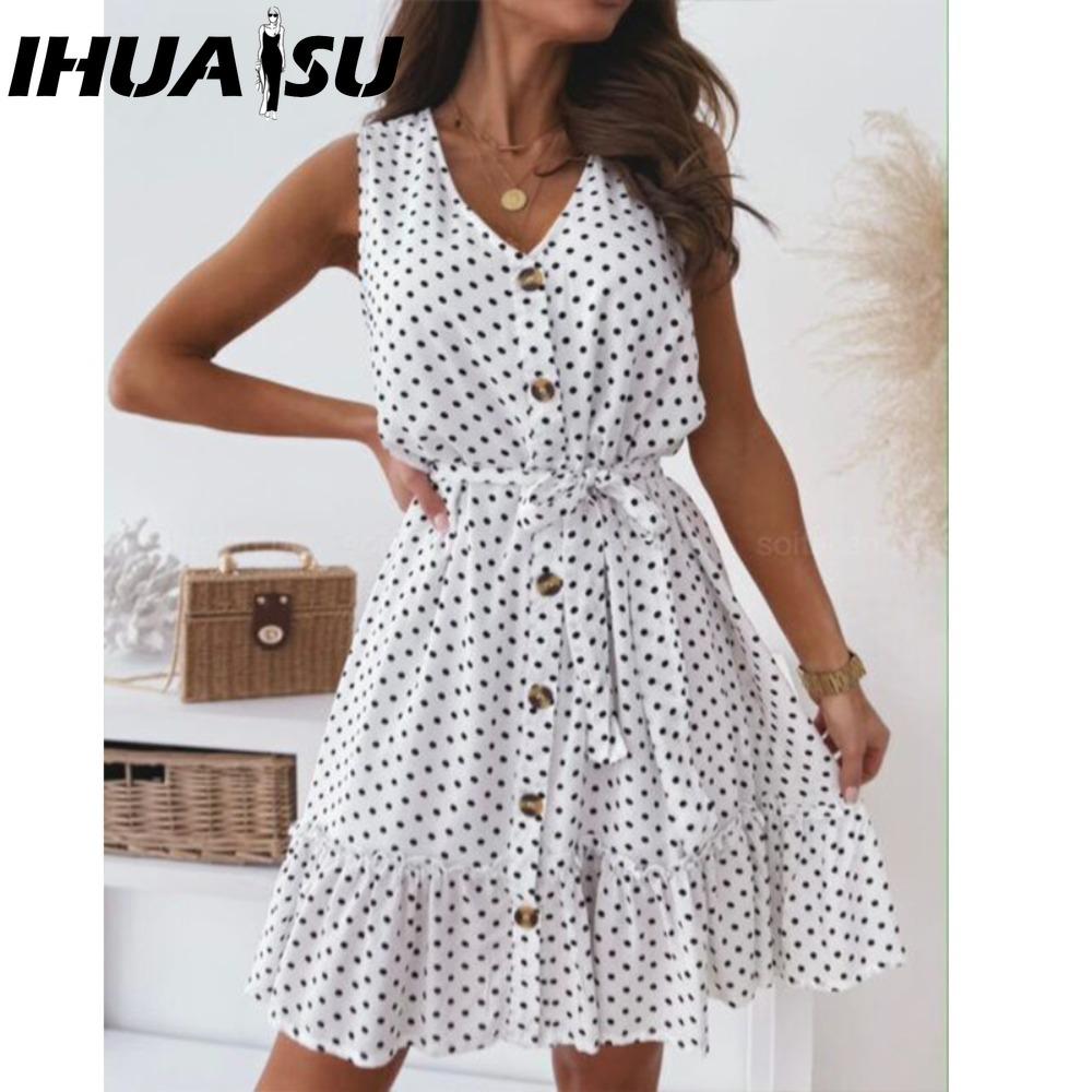 

IHUASU Платье с оборками, дышащее, женское, повседневное, с V-образным вырезом, праздничное, свободное платье L белый