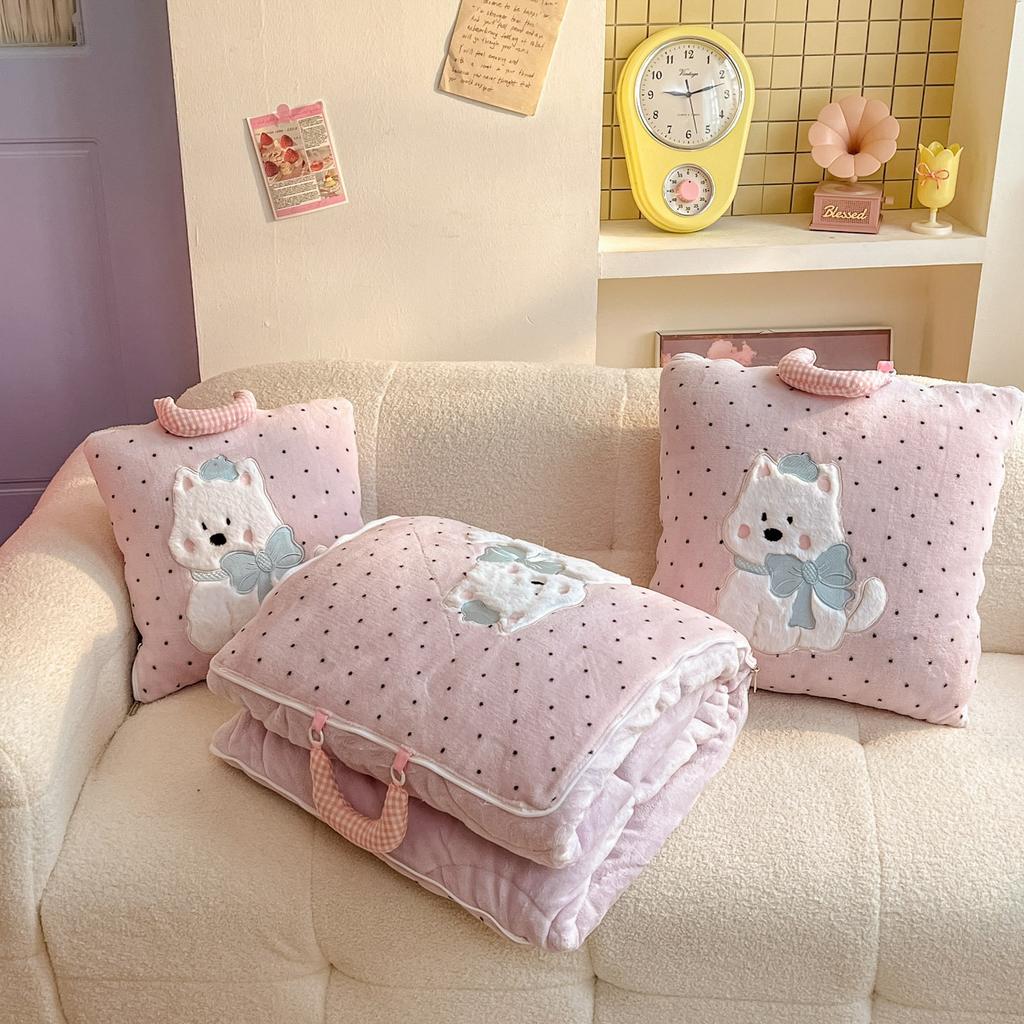 Cute Soft Flannel 2-in-1 Pillow Blanket Thickened Foldable Multi-Function Nap Blanket Comforter Car Pillow Girls Birthday Gift