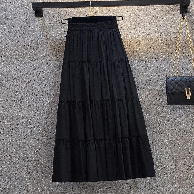 Gonna a ruota Vita alta Casual Snellente Gonna a strati Vestito versatile di media lunghezza Giovanile Donna Nuovi Arrivi Abbigliamento Dolce Nero Tendenza