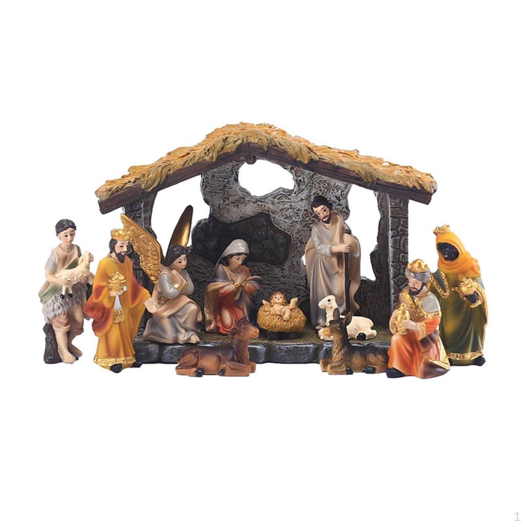 Christmas Nativity Ornament HandPainted Resin Textured Jesus Manger Scene