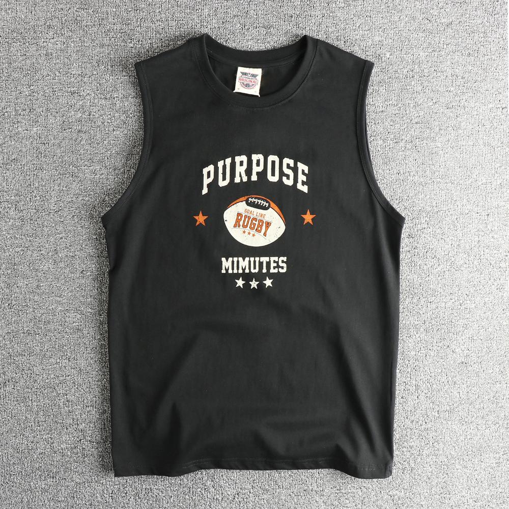 

Men s retro patterned printed sports vest, pure cotton washed multifunctional sports sleeveless T-shirt 4XL