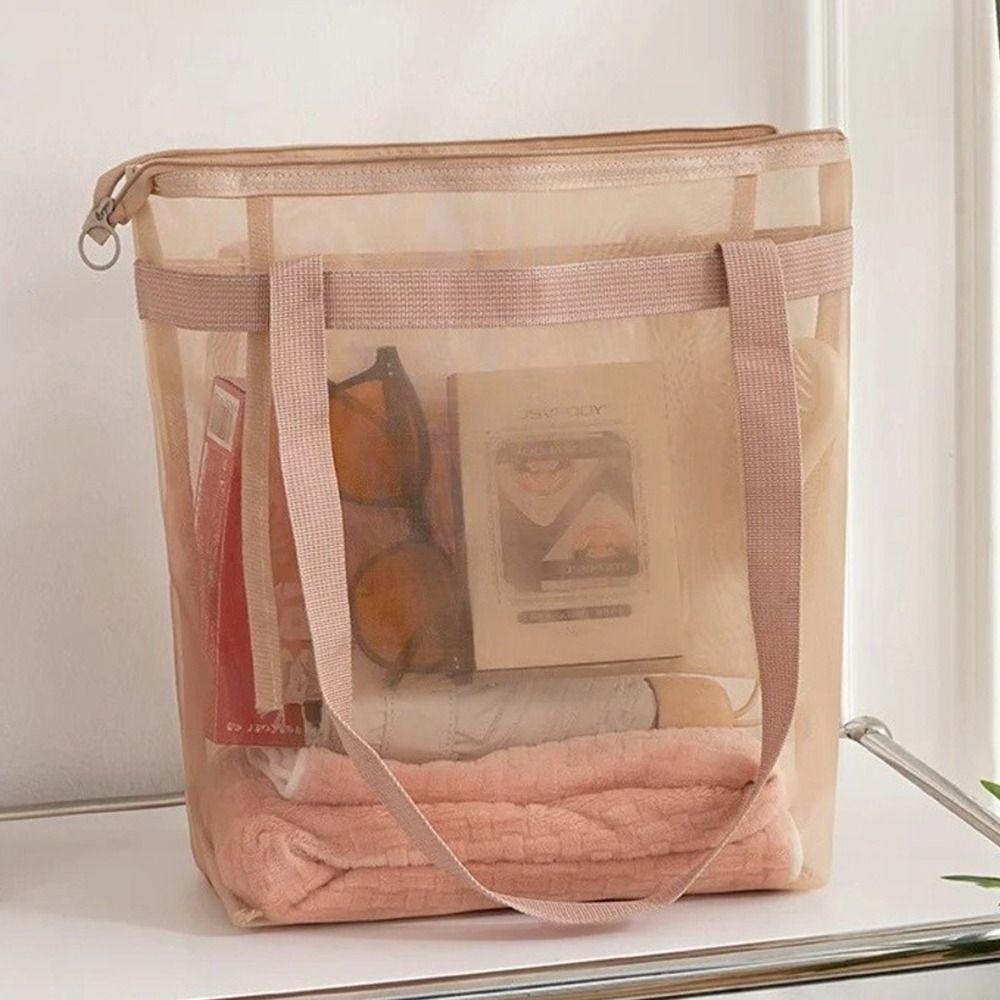 Large Capacity Mesh Beach Bag Lightweight Quick Dry Travel Storage Bag Breathable with Zipper Swim Bag