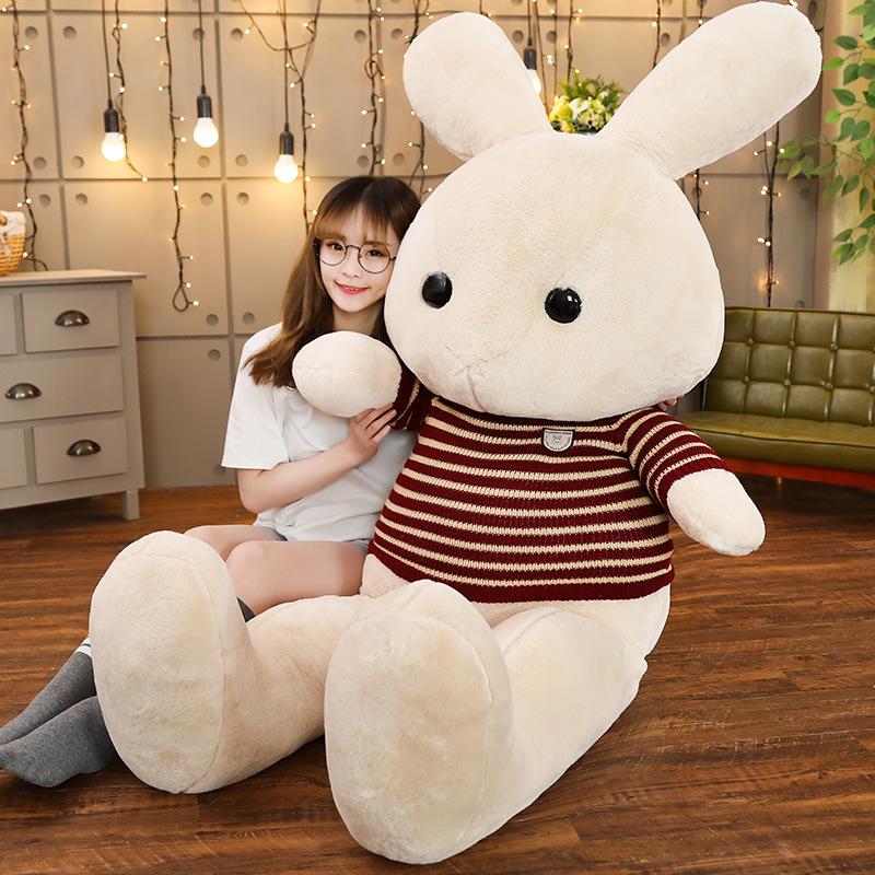 Large Striped Sweater Rabbit Plush Toy Doll Couple Rabbit Cloth Doll For Girlfriend'S Birthday Gift