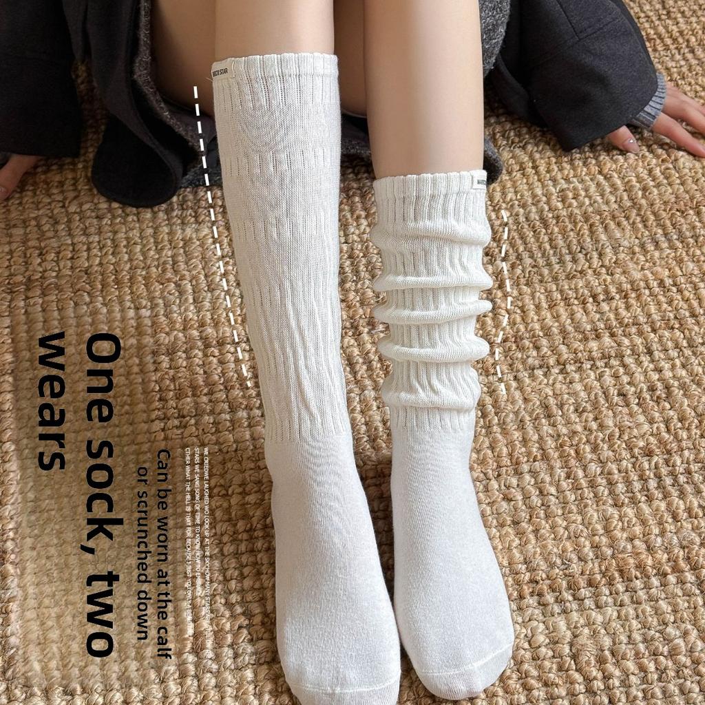 Calf Pile Socks for Women In Spring and Autumn, Brown Long and Medium Combed Cotton Long Socks for Women In Autumn and Winter