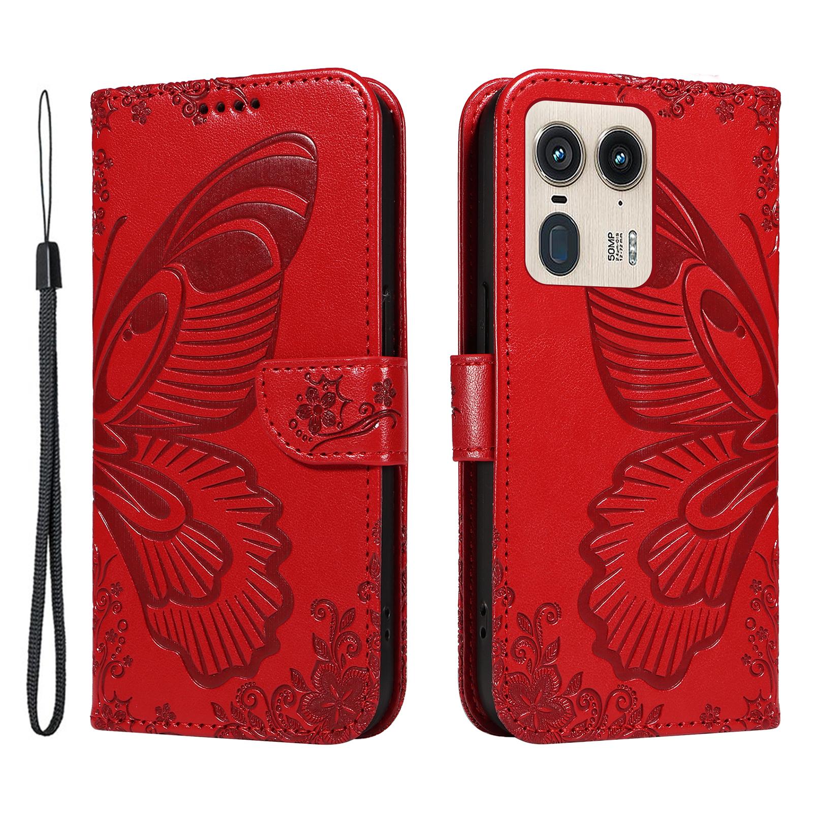 

For Motorola Moto X50 Ultra 5G/Edge 50 Ultra 5G Case Butterfly PU Leather Phone Cover Folio Wallet Red