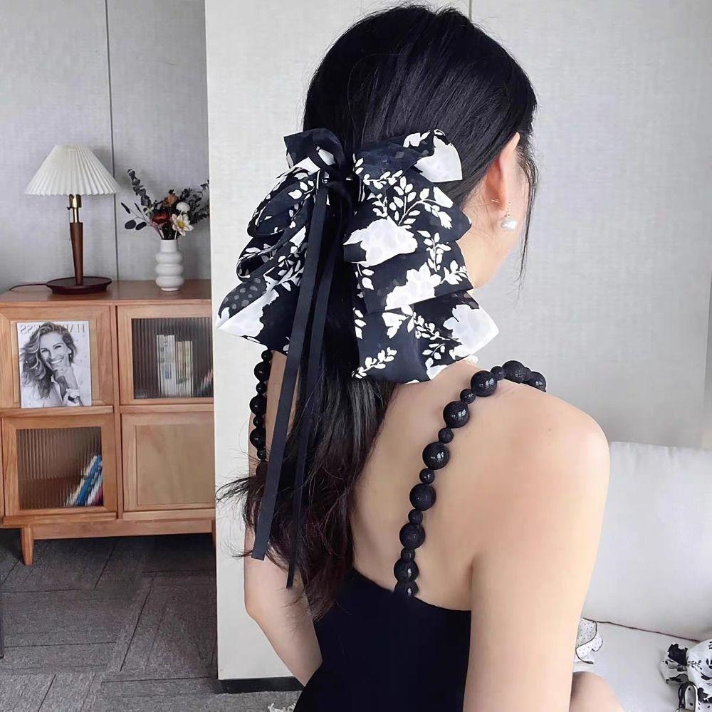 French Style Grab Clip Back Head Hair Clip New Ribbon Hair Clamp  Women Girls