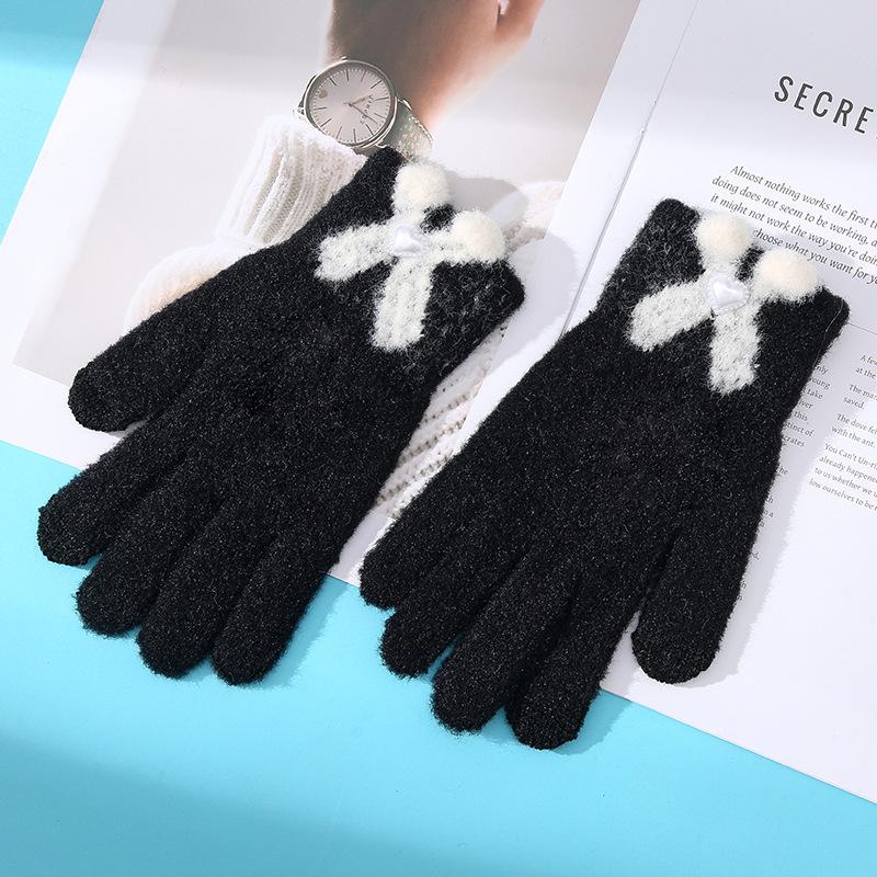 

New Knitted Warm Gloves for Women In Winter Cute Bow Touch Screen Five Fingers One Size