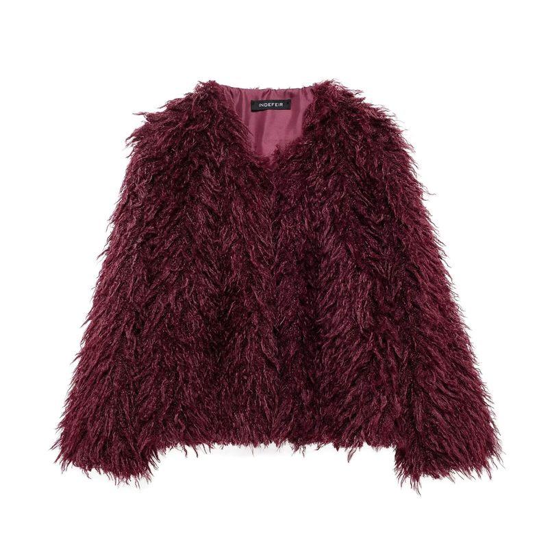 Kaslead New Arrival Women's Clothing Fashion Style Stylish Simple and Versatile Artificial Fur Effect Short Coat