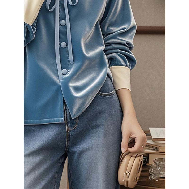 French Loose Comfortable and Fashionable Shirt Women Pull-up Long-sleeved Casual Top