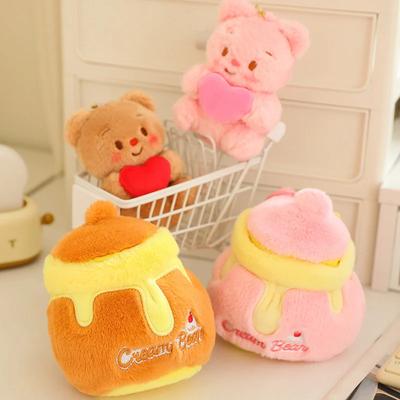 Cute Cartoon Bear In Honey Jar Plush Toy Pendant Stuffed Plush Unique Doll Bear Holding Heart Bag Decor Keychain Birthday Gift