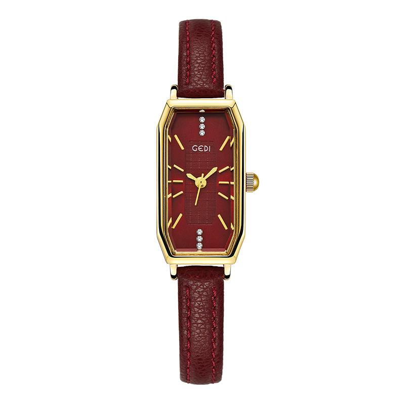 Fashion Trend Ankola Red Belt Watch Niche High-End Red Quartz Women'S Watch Retro Simple Watch