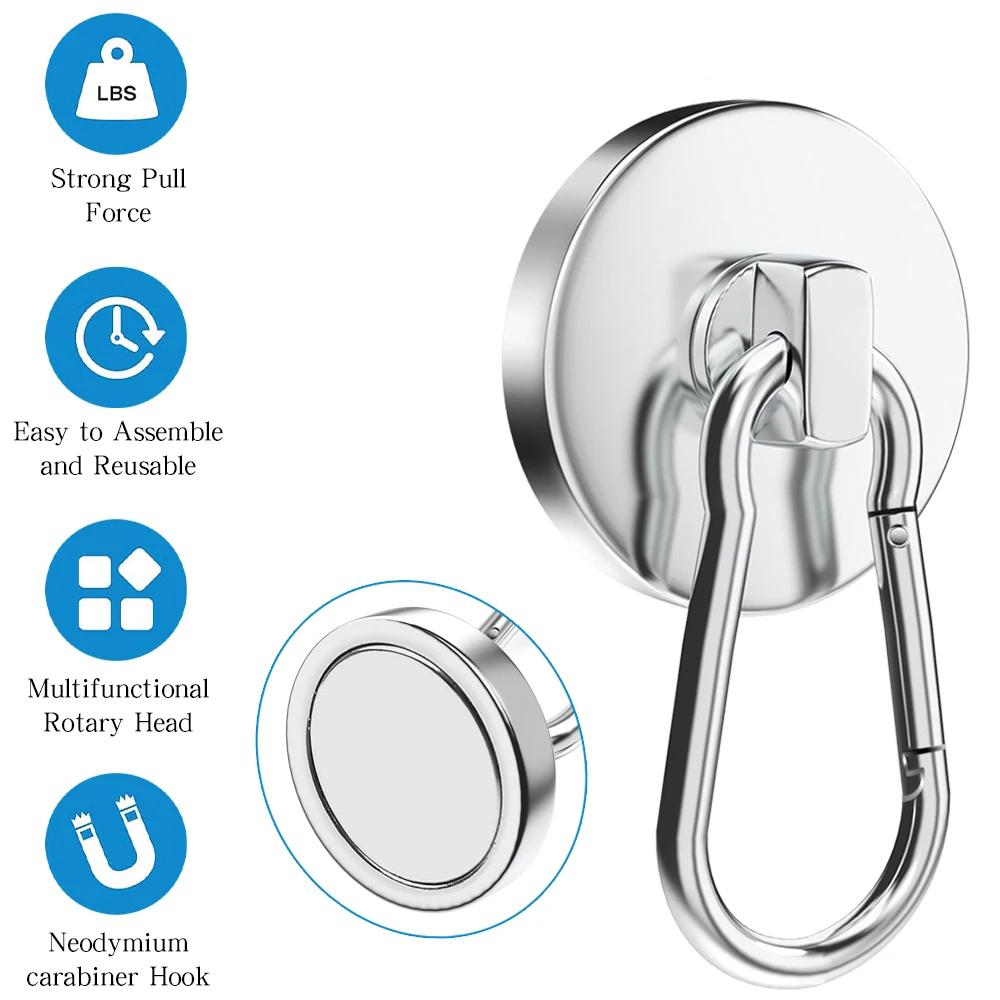 Strong Magnetic Hooks Magnetic Hooks Heavy Duty Strong Neodymium Magnets with Carabiner Hook, Magnet Hooks with Swivel for Kitch