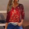 Women's T Shirt Tee Print Button 3/4 Sleeve Daily Weekend Fashion Basic V- Neck Regular Top