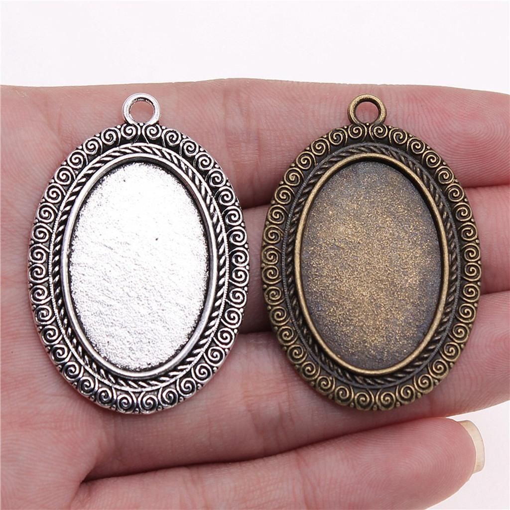 Antique Flower Frame Oval Bezel Charms For DIY Projects Glass Blank Tray Base