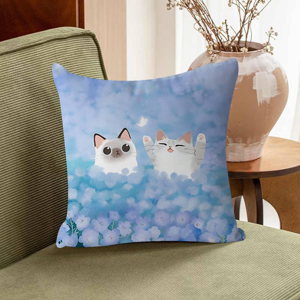 Cute Cartoon Cat Pillow Gift Home Office Decoration Bedroom Sofa Car Cushion Cover Case 45x45