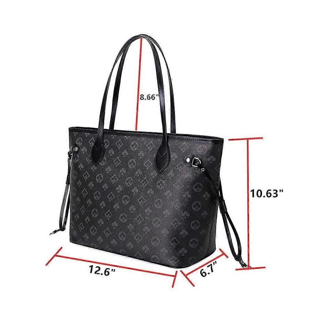 (Schwarz) Damen Karierte Tote Schultertasche Geldbörse PU Leder Handtasche Tasche Mit Innentasche
