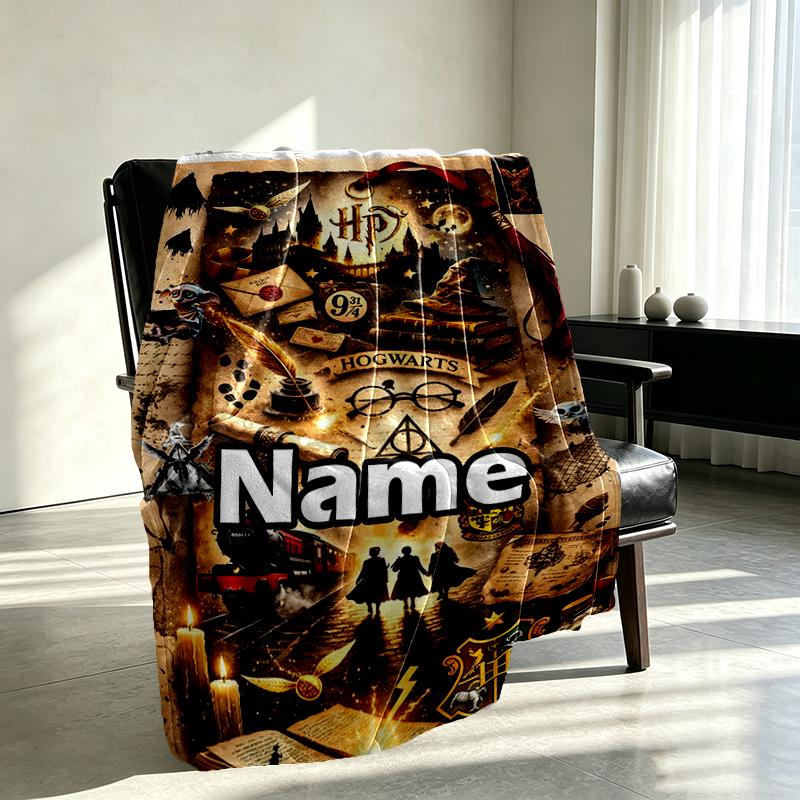 Custom Name Personalized movie Potter Print Blankets, Home Decor, Bedroom, Sofa, Camping, Couch, Gifts for Birthday Christmas
