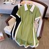 Summer Fashion Women Large Size Polo Neck Splicing A Shaped Dress