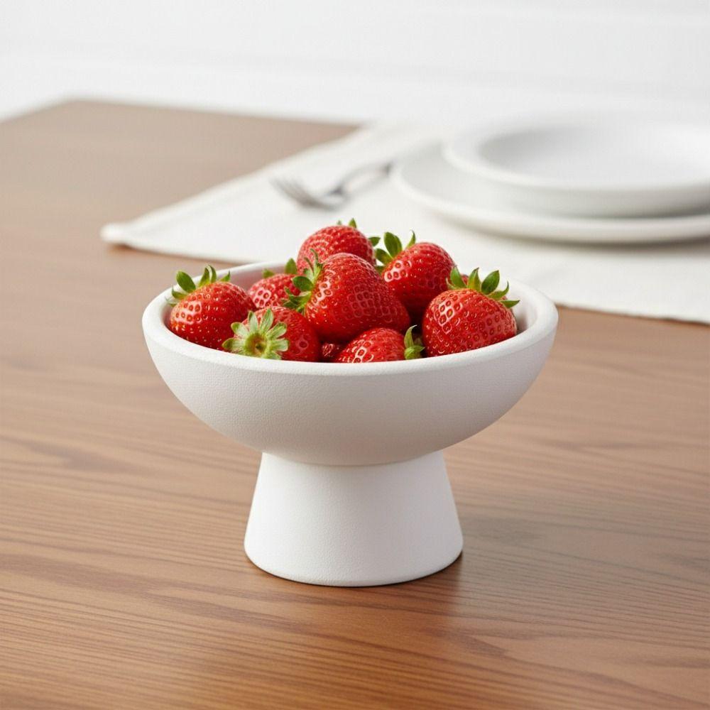 Elegant Chinese Style Ceramics High Footed Fruit Tray Vintage Solid Color Dessert Plate Matte Texture Snack Tray Pudding