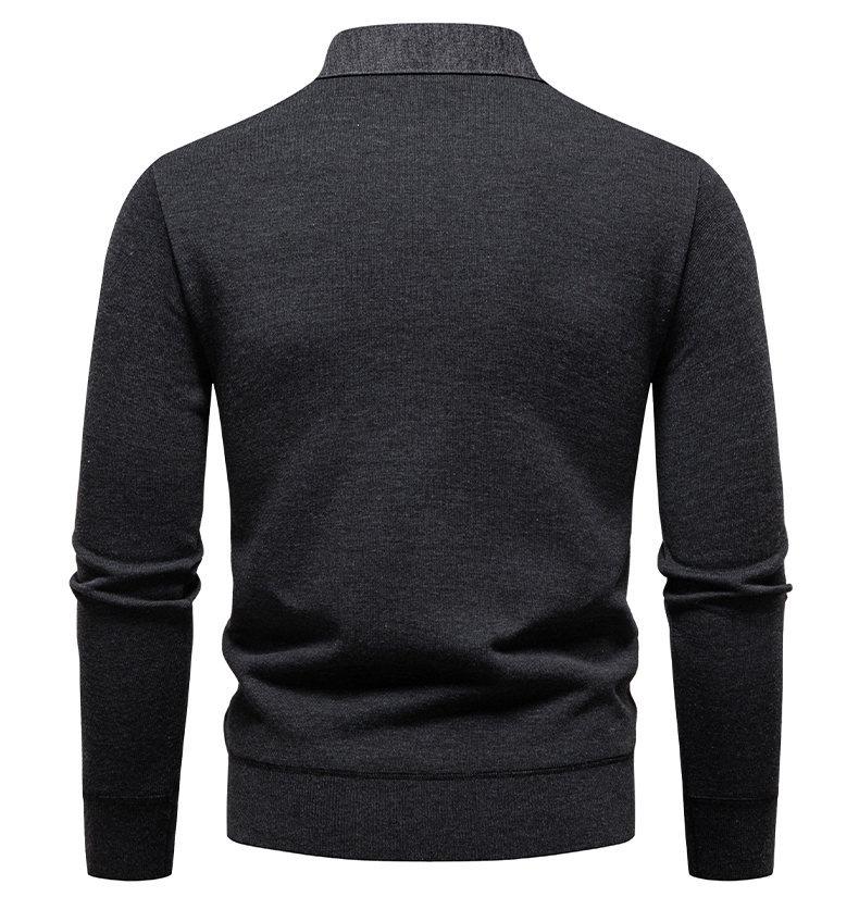 Men's Fashion Plus Velvet Knit Pullover: Thickened Fake Two-Piece Sweater with Shirt Collar for Autumn & Winter