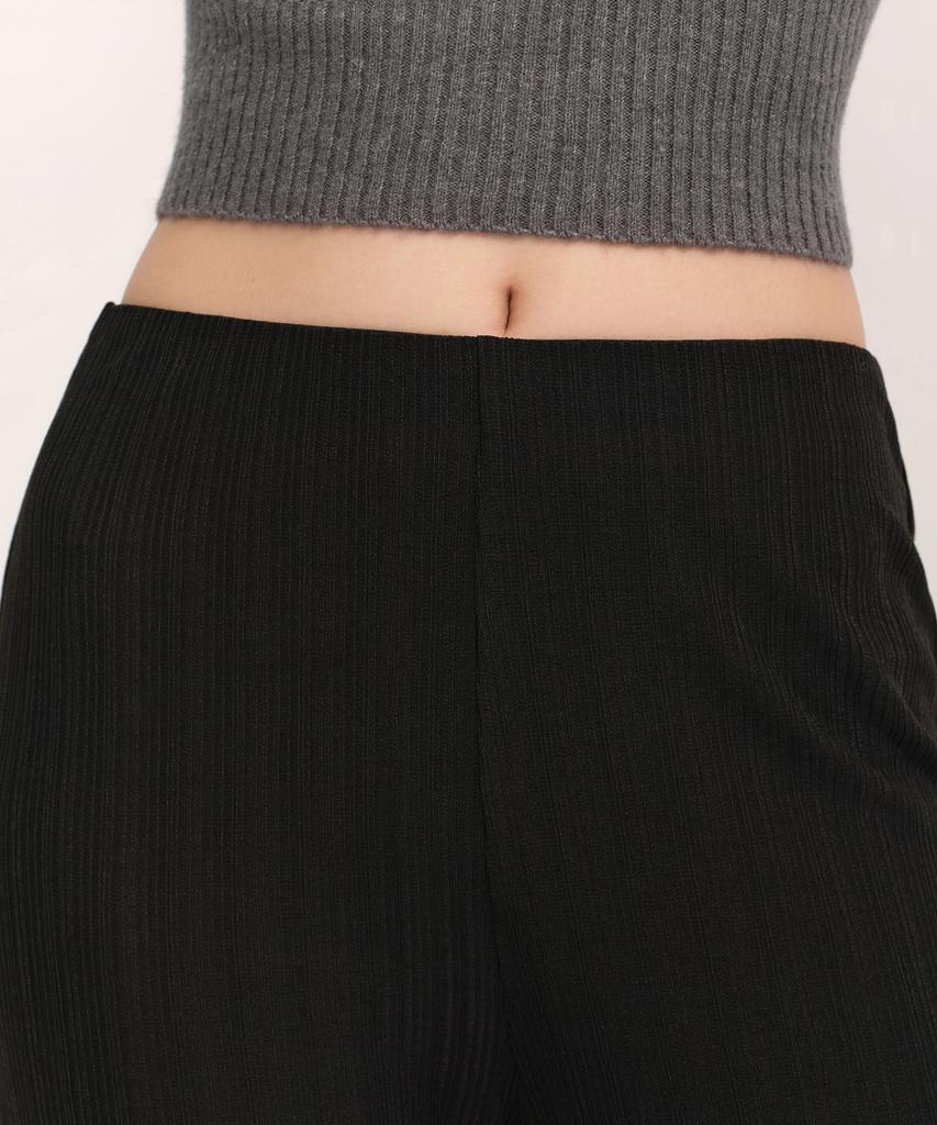 MUSINSA STANDARD WOMAN Women'S Vertical Textured Wrap Skirt Jersey Pants [Black]