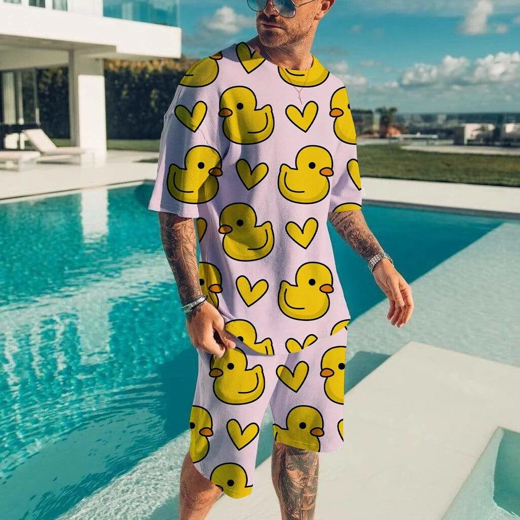 

Веселі качки та панда з 3D-принтом Футболки Шорти Комплекти Чоловіча повсякденна мода Оверсайз Футболка з короткими рукавами Штани Чоловічі костюми Одяг XL