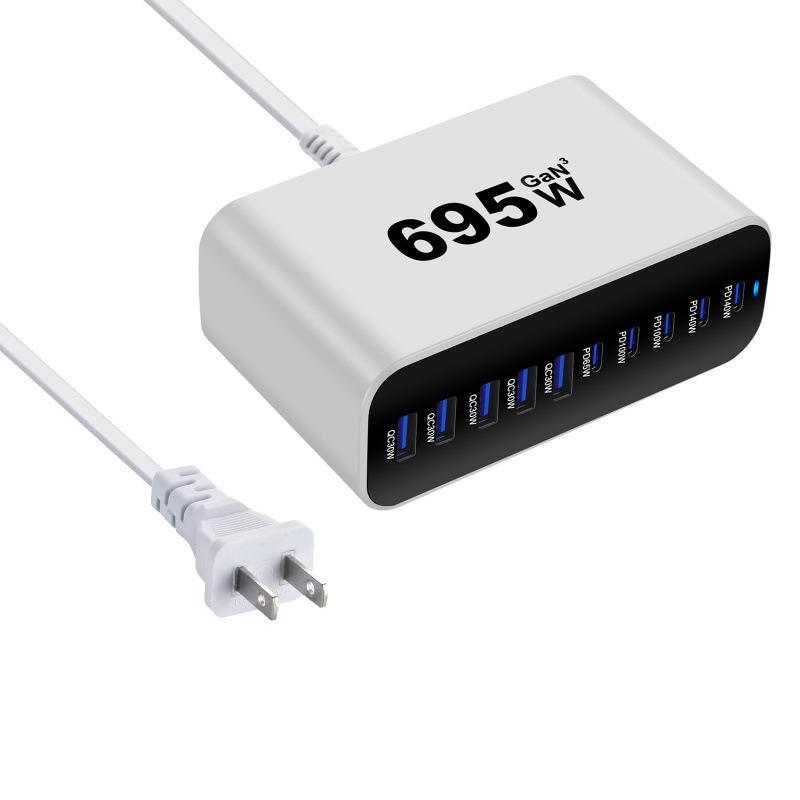 

New Gallium Nitride 800W Multi-port PD Desktop Charger with AU Plug Adapter 695W US Plug білий