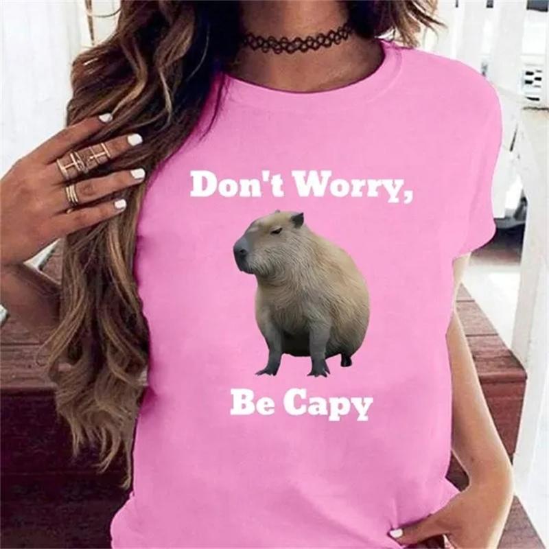 Capybara Dont Worry Be A Capybara Womens Printed Shortsleeved Tshirt A Cool and Fashionable ItemSummer Streetwear Y2K