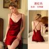 Feiyun brand solid color satin sex suspender nightdress sexy charming swing neck split pajamas, women's loungewear 111