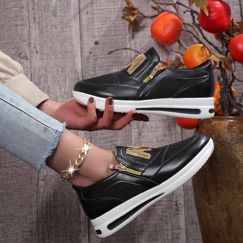 Новинка весни 2023 року великого розміру Спортивне взуття з плоскою нижньою стороною на блискавці Однотонне повсякденне спортивне взуття Легке та зручне