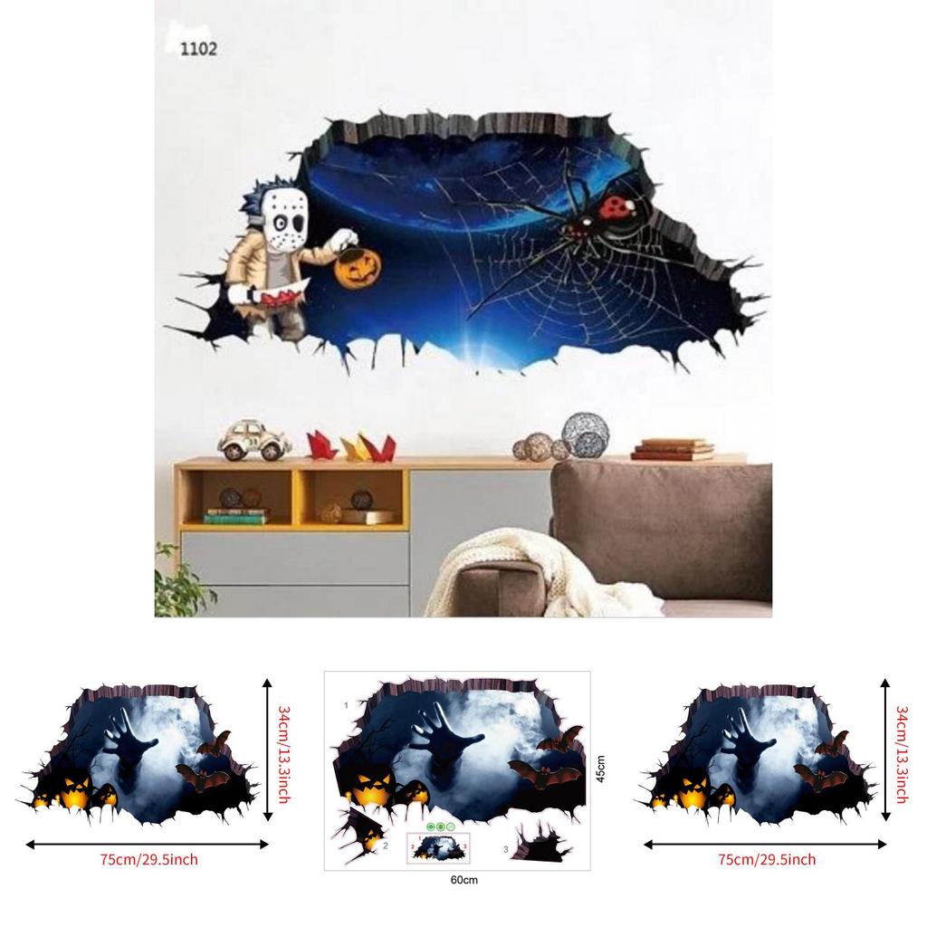 Horror 3d Wall Art Sticker For Halloween Haunted House Decor Waterproof Pvc For Kitchen