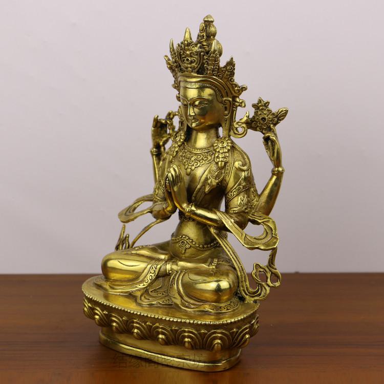 Koppar Nepalesisk Buddha-staty Fyraarmad Guanyin Buddha-staty Heminredning