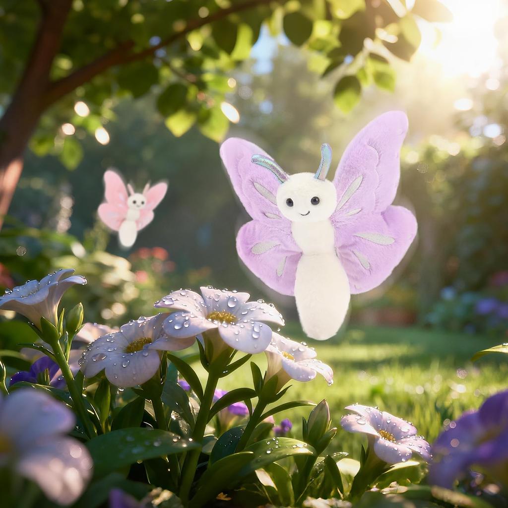 Apricot Lamb Purple Butterfly Plush Toy, Soft and Cute, Fluffy Purple Butterfly, Suitable for Boys and Girls, 19cm
