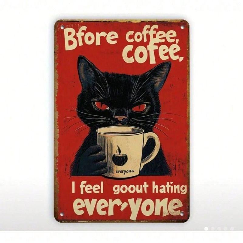 Vintage Black Cat Metal Poster Wall Art Bar Gift