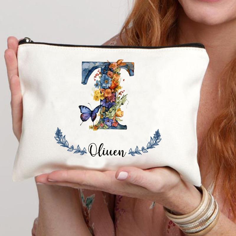 Personalized Name Butterfly Cosmetic Case Art Gift for Bridesmaid Teachers Friends Women Makeup Bag Bachelorette Party Gift