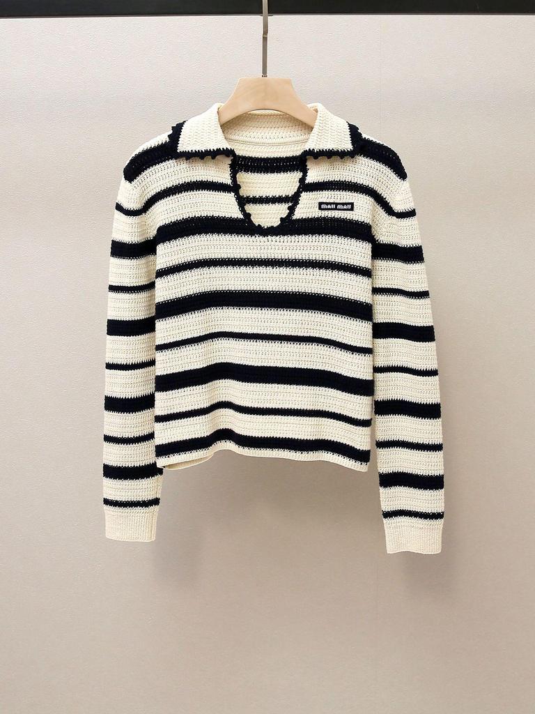 Women's High-End Autumn Casual Striped Lapel Knit Sweater