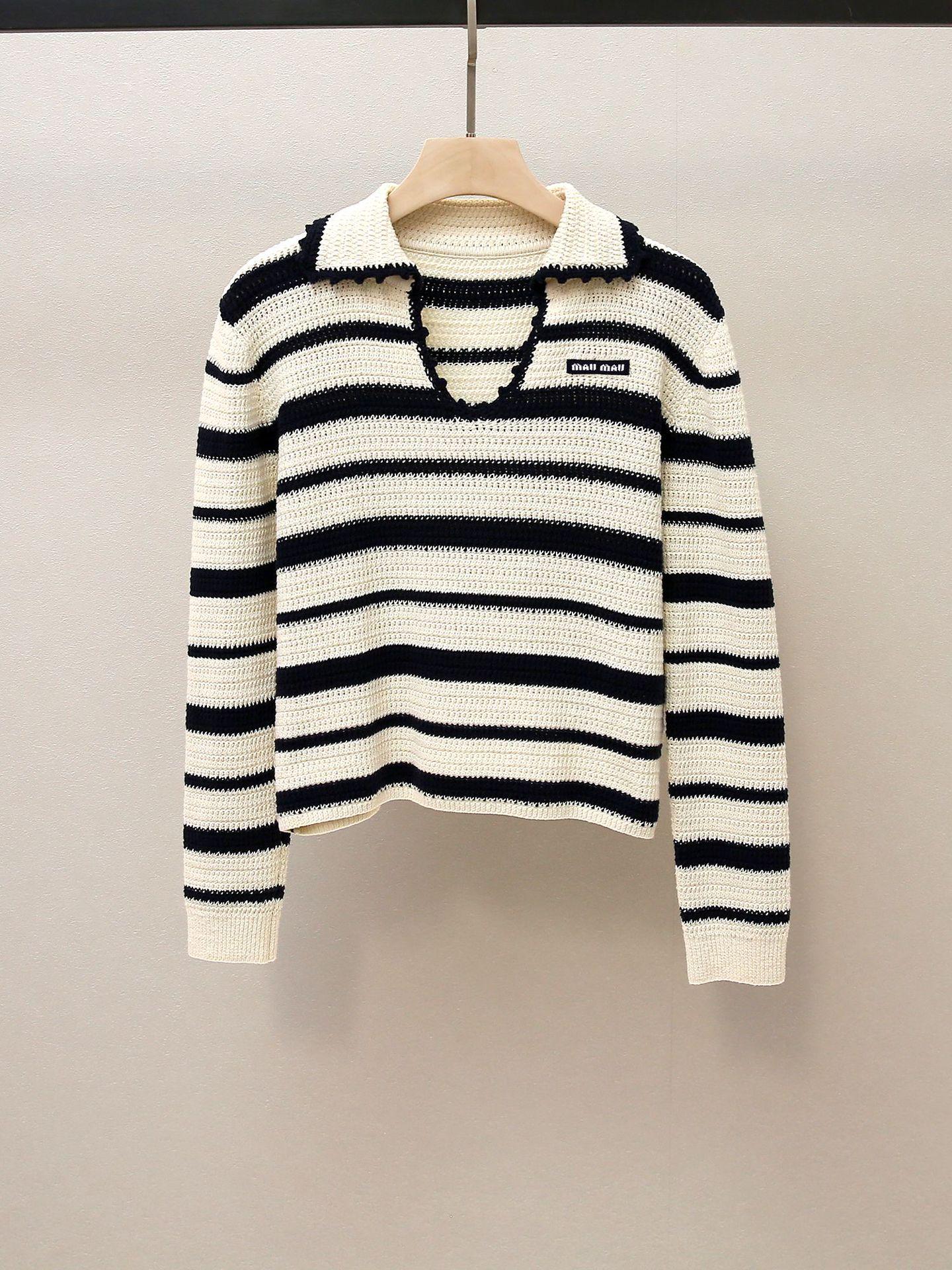 

Women s High-End Autumn Casual Striped Lapel Knit Sweater M абрикосовий