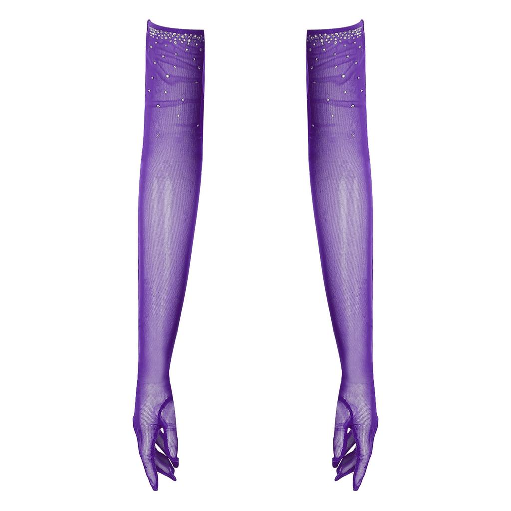 Dámské Jedna Pár Síťované Taneční Rukavice Třpytivé Kamínky Pět Prstů Plná Délka Rukavice Výkonnostní Doplněk