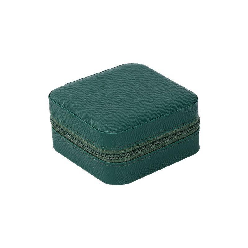 Compact Crossgrain Leather Jewelry Box for Earrings, Rings, and Necklaces