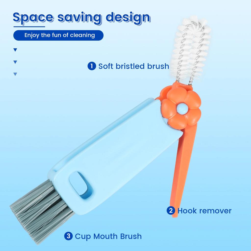 6Pcs Bottle Gap Cleaning Brush 3 In 1 Cup Crevice Cleaner Portable Cup Lid Cleaning Brush for Home Kitchen Glasses Milk Bottles