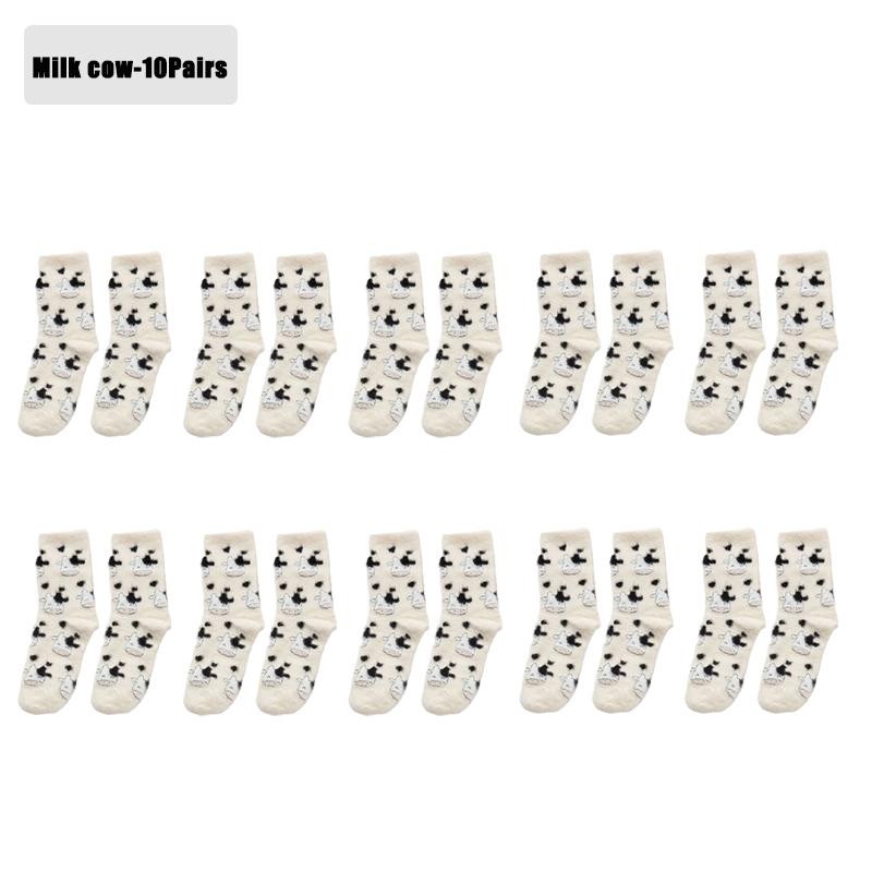 1-20Pairs Winter Warm Padded Socks Thick Mink Plush Cartoon Socks for Girls, Soft Skin-Friendly Home Sleep Socks for Autumn