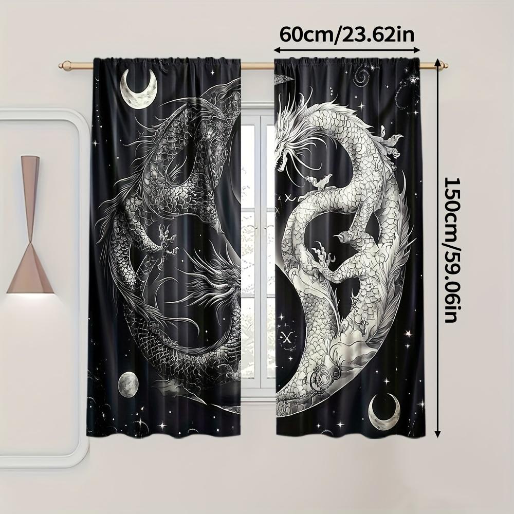 Set Of 2 Elegant Sacred Black White Dragon Curtains Modern All Season Design Bedroom Living Room Curtain Polyester Perfect For Sitting