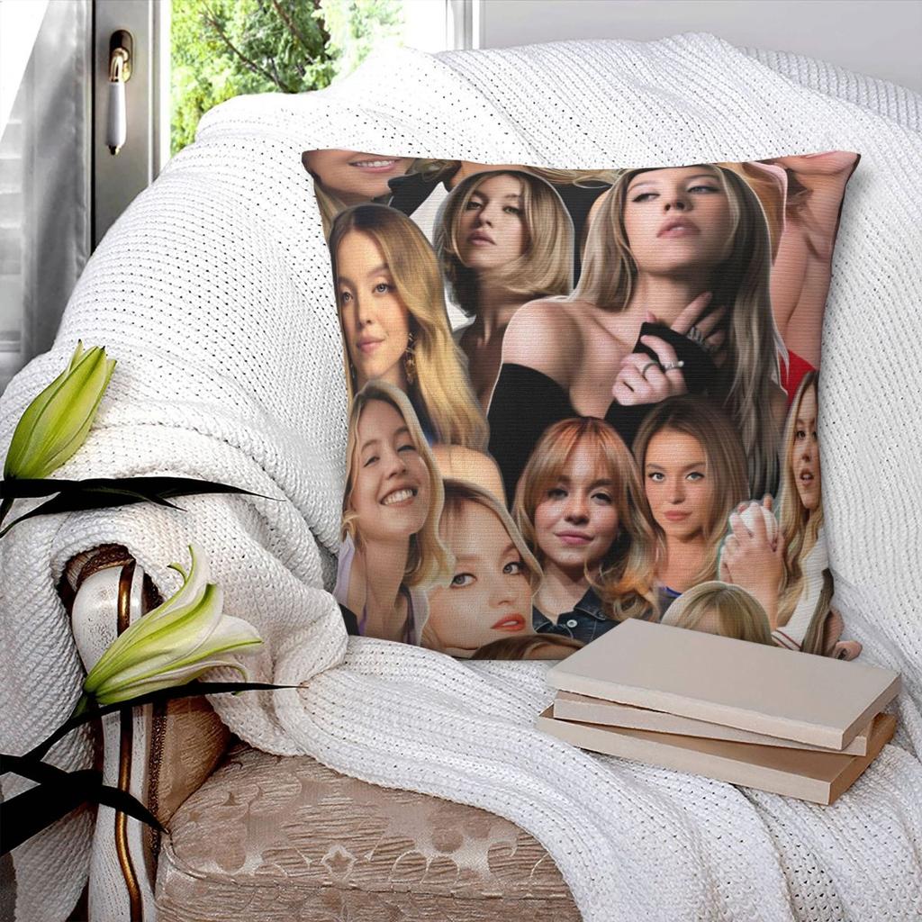 Sydney Sweeney American Actress Photo Pattern Pillow Cover Pillow Case Square Cushion Cover Pillowcases For Sofa Home Decoration