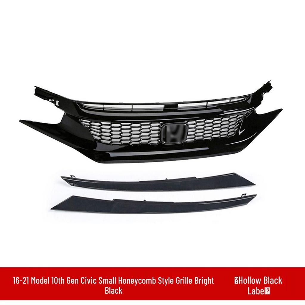 Glossy Black TR Grille & Body Kit for 2016 Civic Type R: Includes Rear Wing, Front Splitter, and Side Skirts.